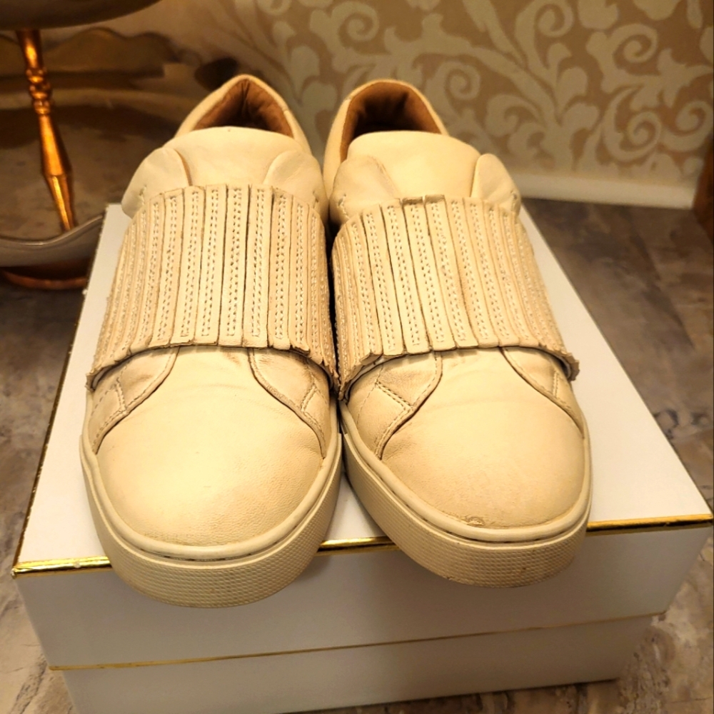 Frye Cream Leather Fringe Sneakers